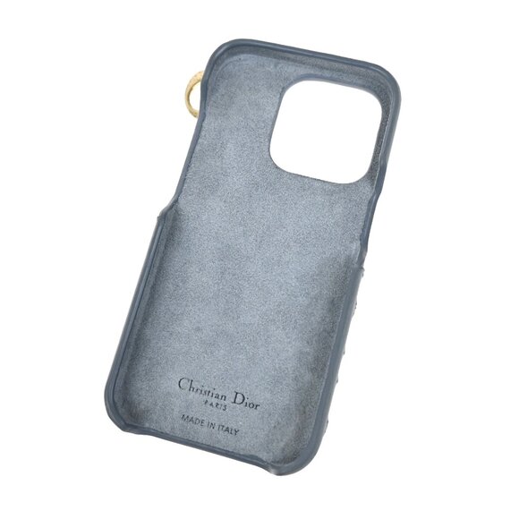 CHRISTIAN DIOR Logo Lady iPhone Case 14 Pro Leather Blue Italy - Picture 3 of 5